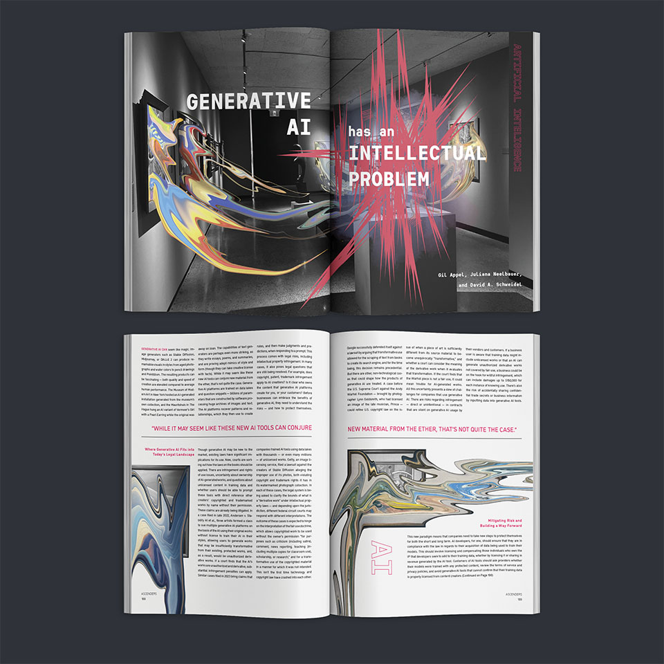 Image of an editorial spread with gallery paintings melting.