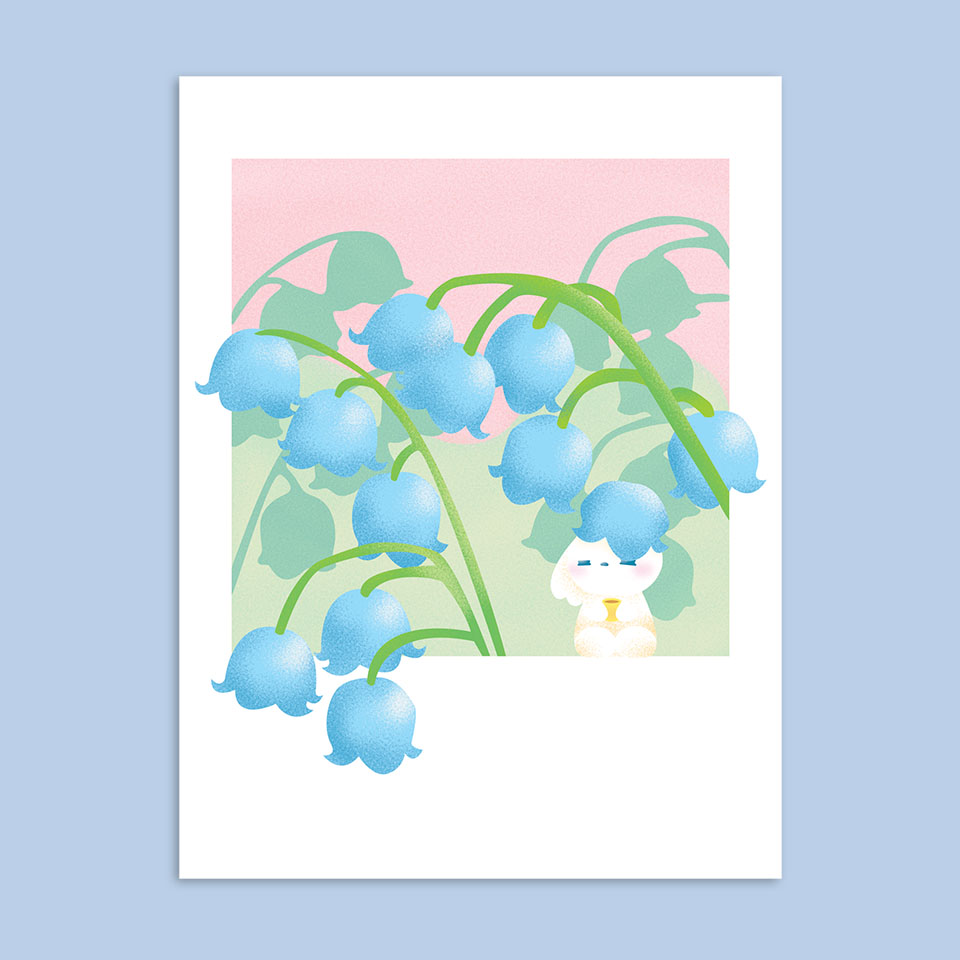 Image of a bunny under bell flowers.