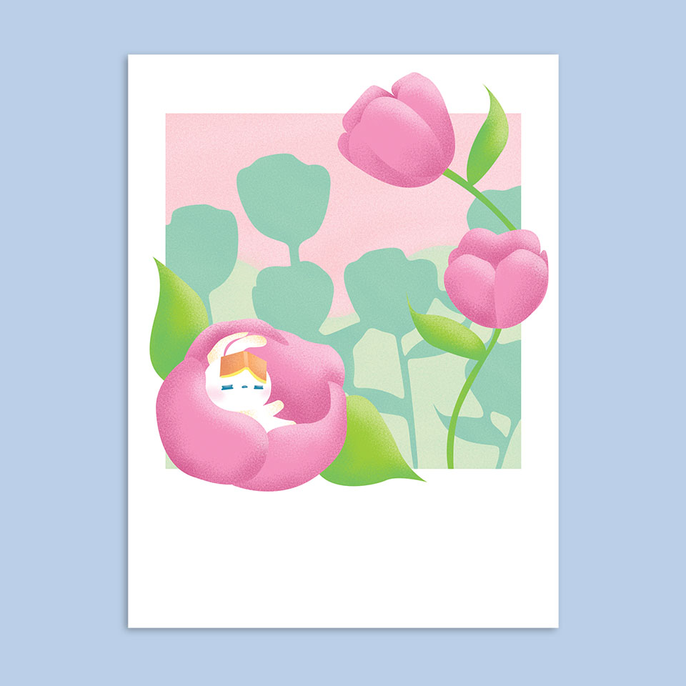 Image of a bunny in a pink flower.