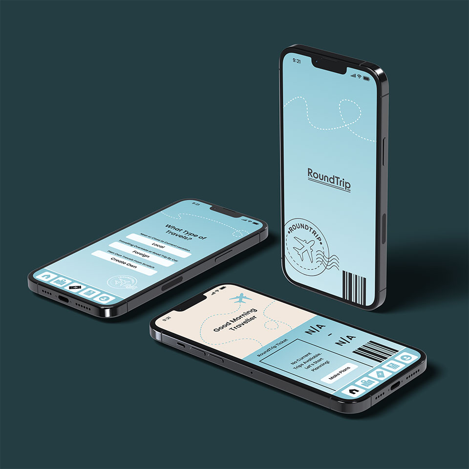 Image of phones with screens of the app RoundTrip.